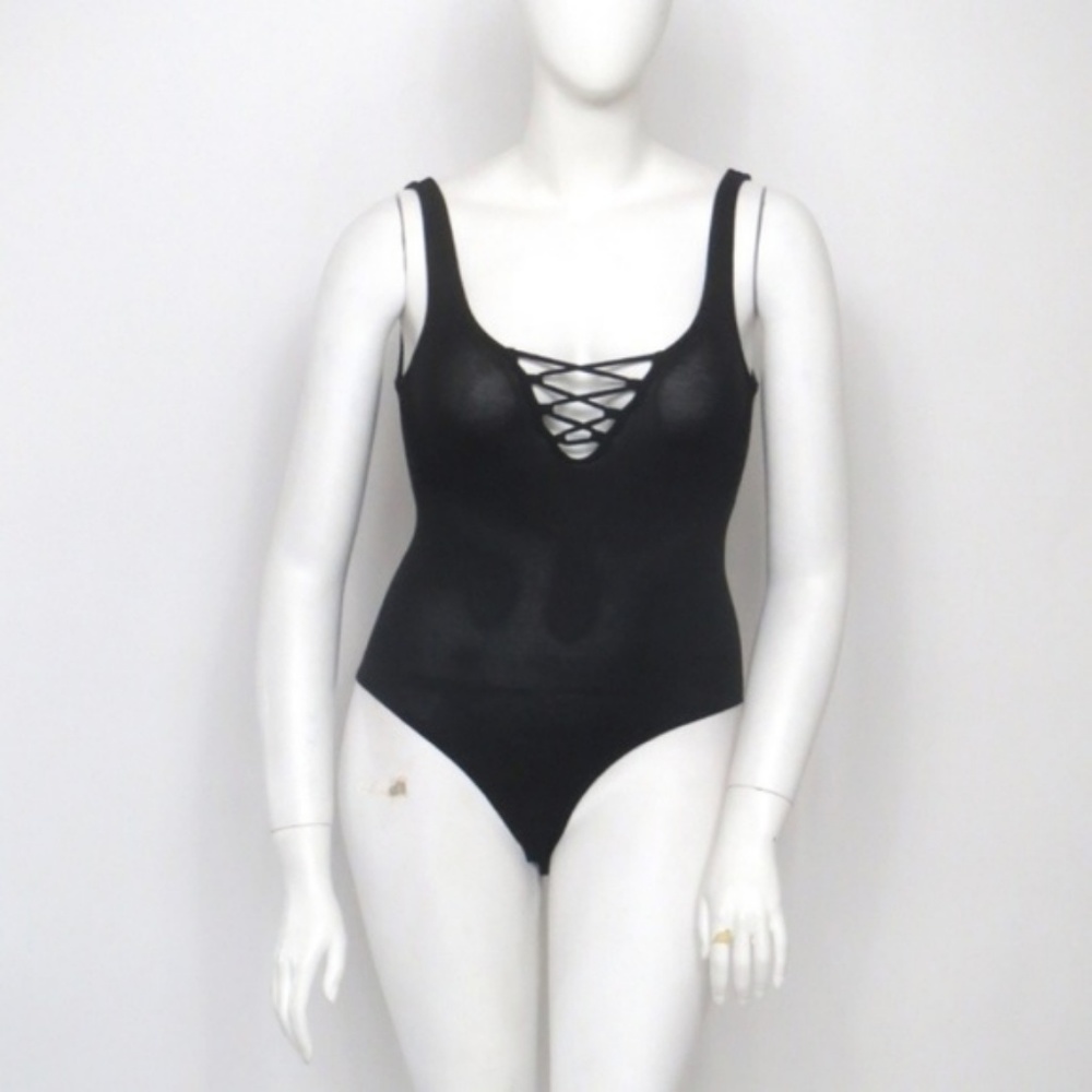 H&M CRISS CROSS FRONT BLACK BODYSUIT SMALL